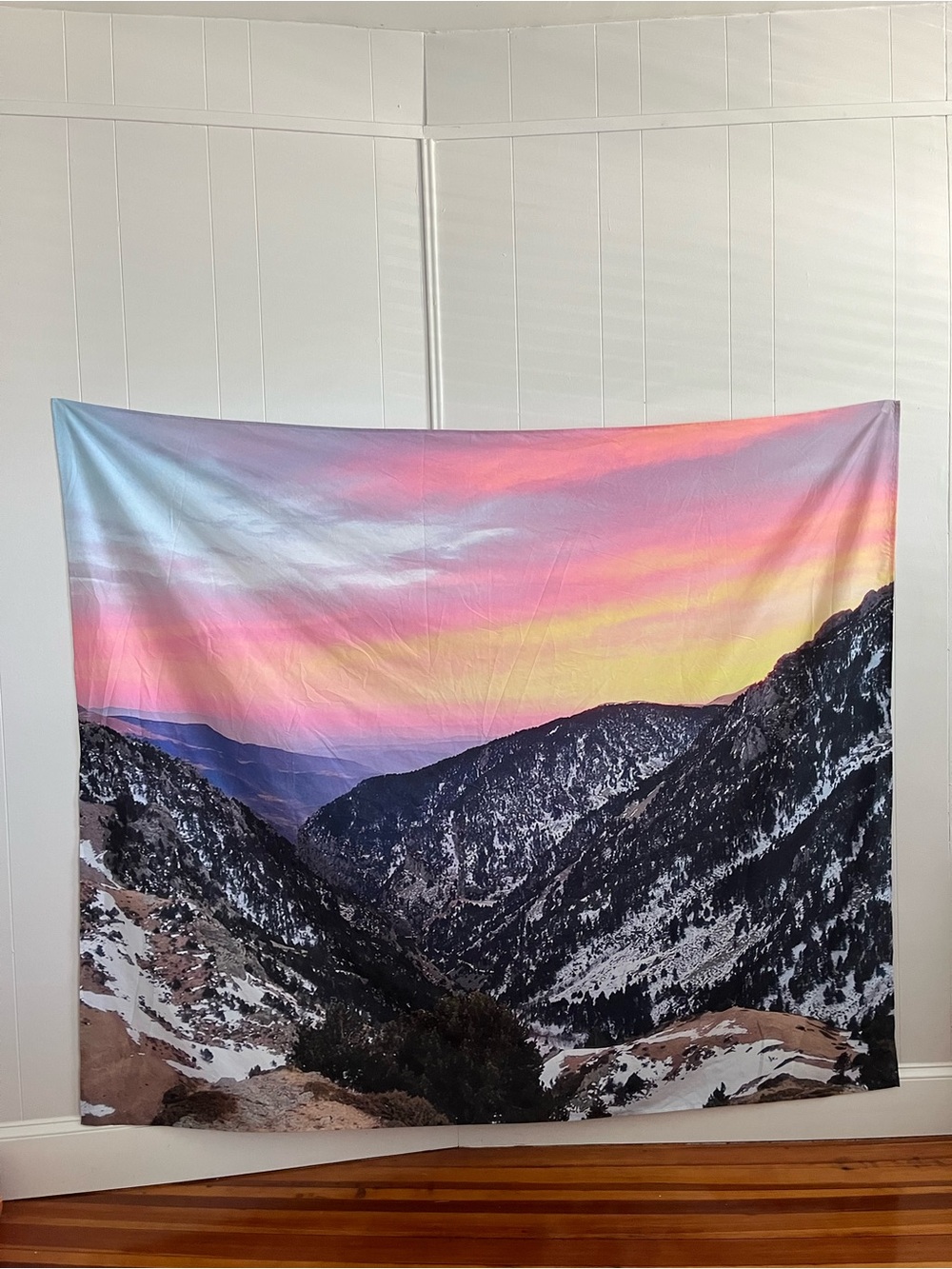 Society6 Scenic Mountain Sunset Wall Tapestry in Pink and Yellow